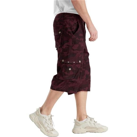 FUKZTE Men's Cotton Linen Shorts - Below Knee Capri Length, Loose Fit, Elastic Drawstring Waist - Black - View #9
